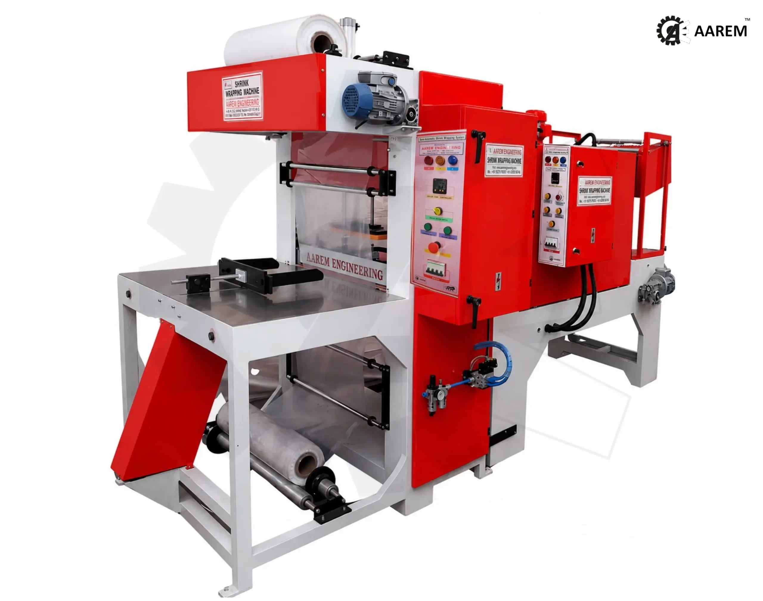 Semi-automatic web sealer with attached shrink tunnel machine for industrial packaging