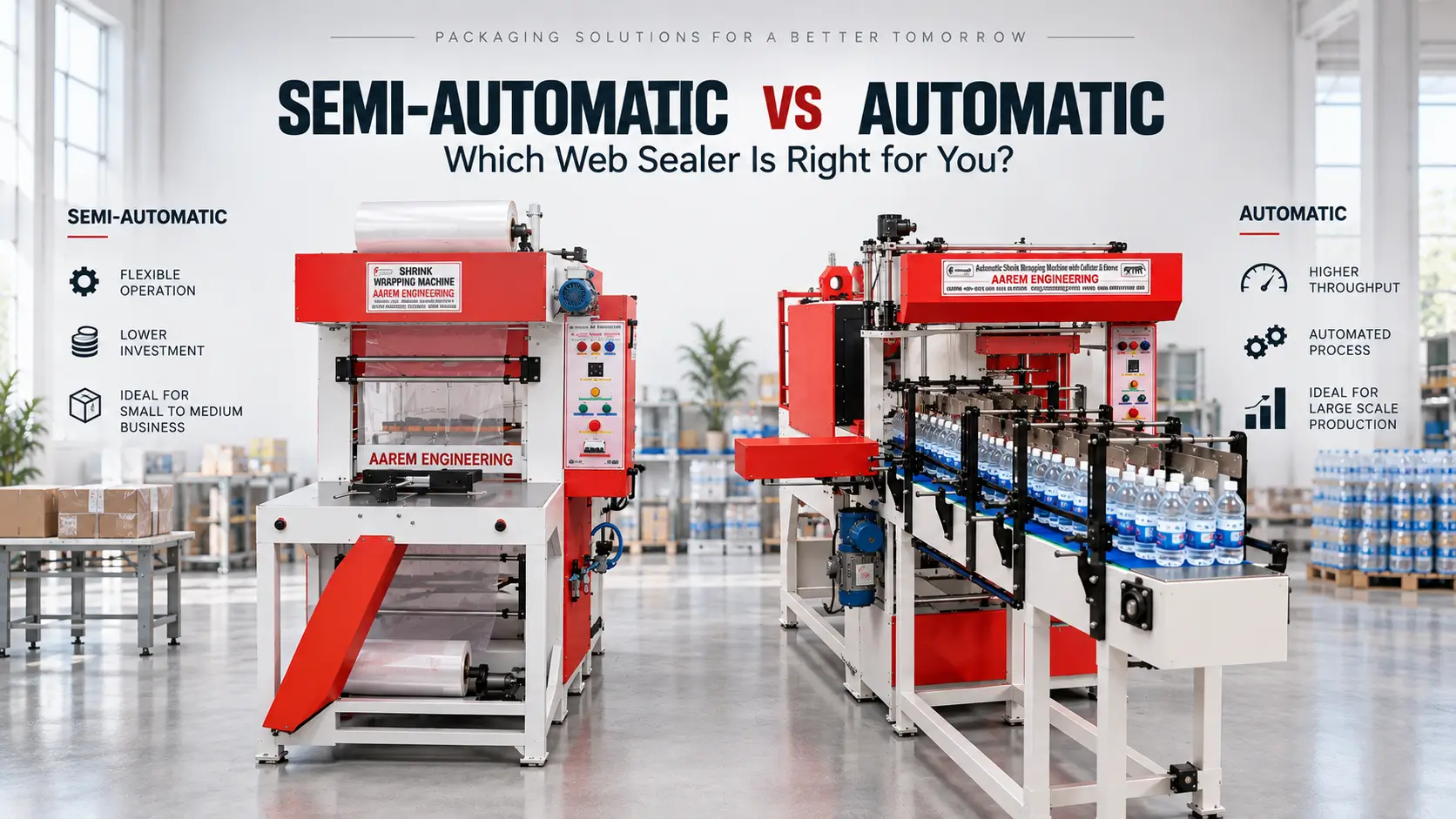 Semi-automatic vs automatic web sealer with shrink tunnel machine comparison