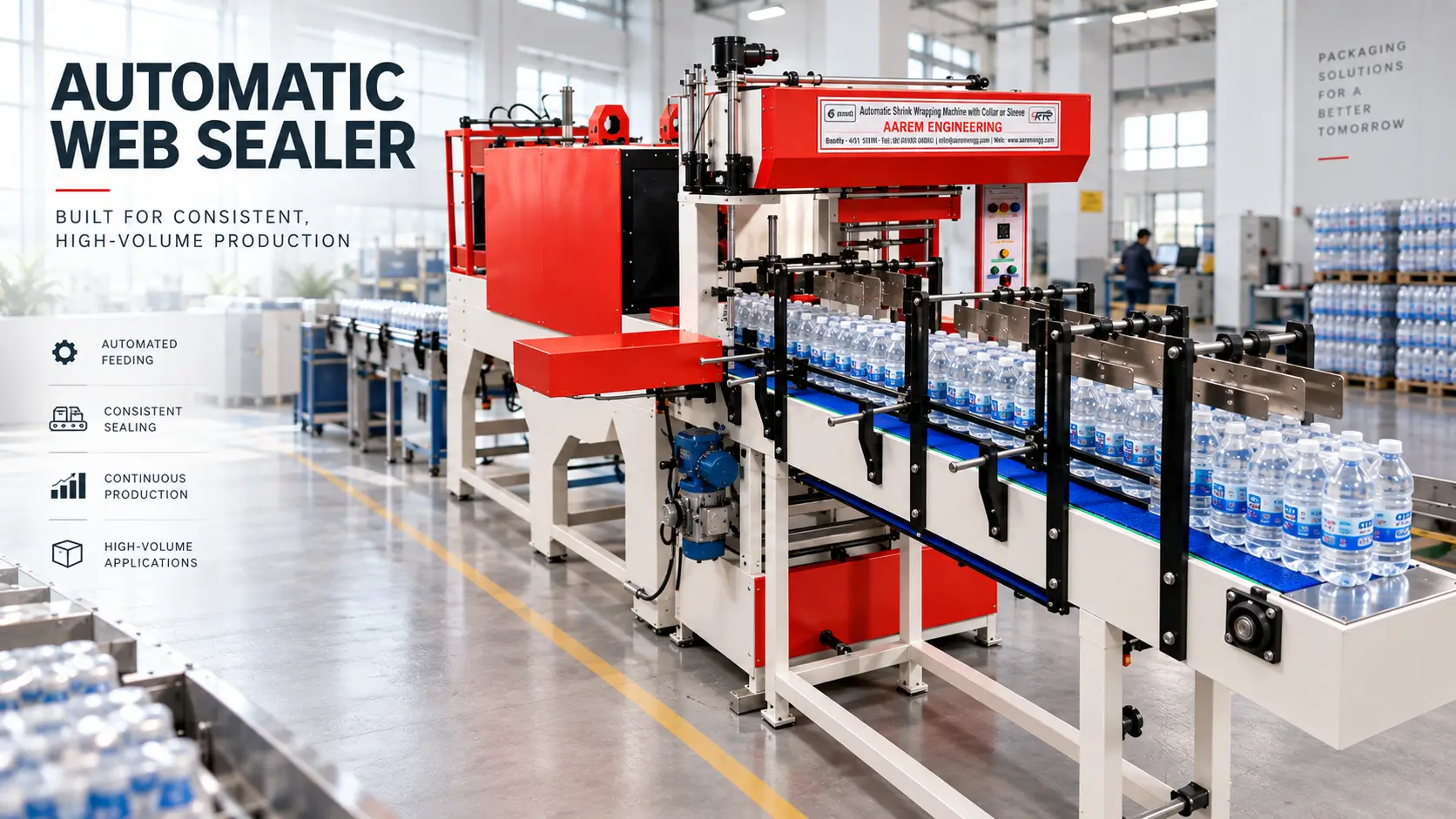 Fully automatic web sealer with shrink tunnel machine for automated product packaging