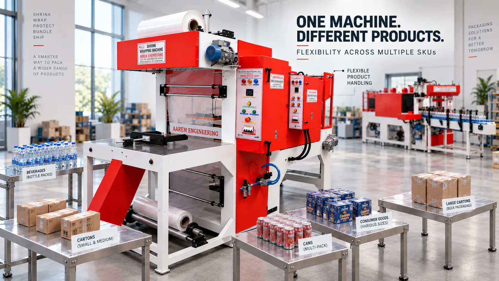 Semi-automatic web sealer with shrink tunnel machine for packaging multiple product types